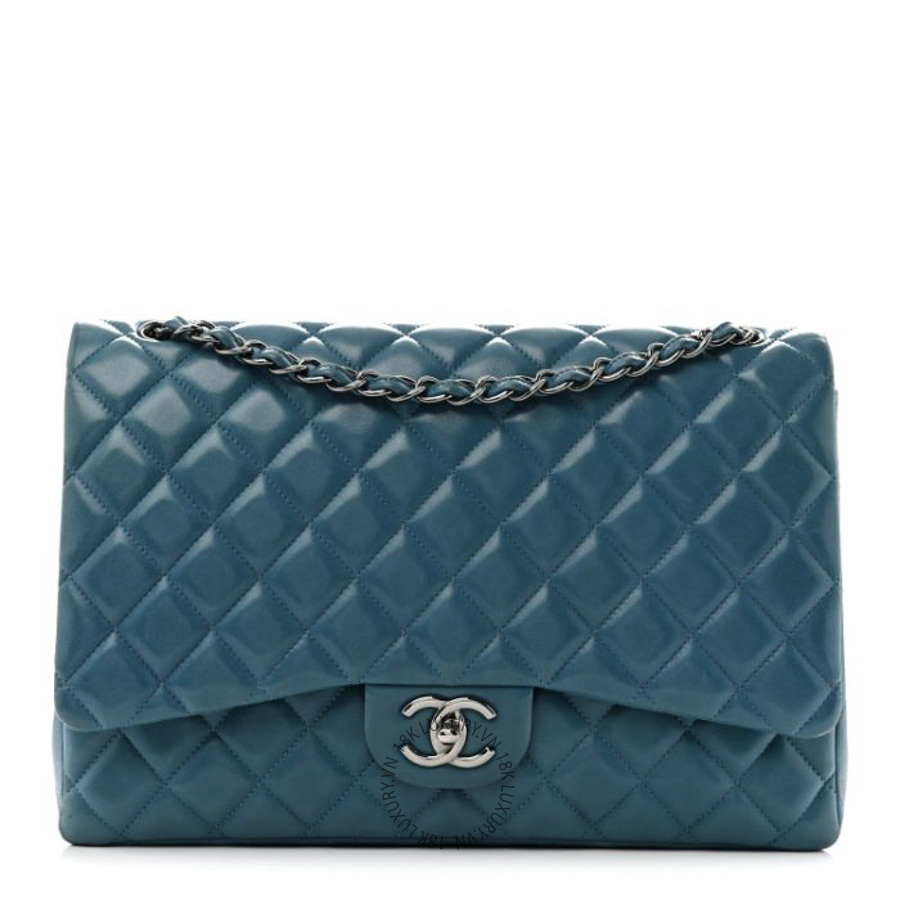 Túi Xách Đeo Chéo Chanel Lambskin Quilted Maxi Double Flap Turquoise CDBC013