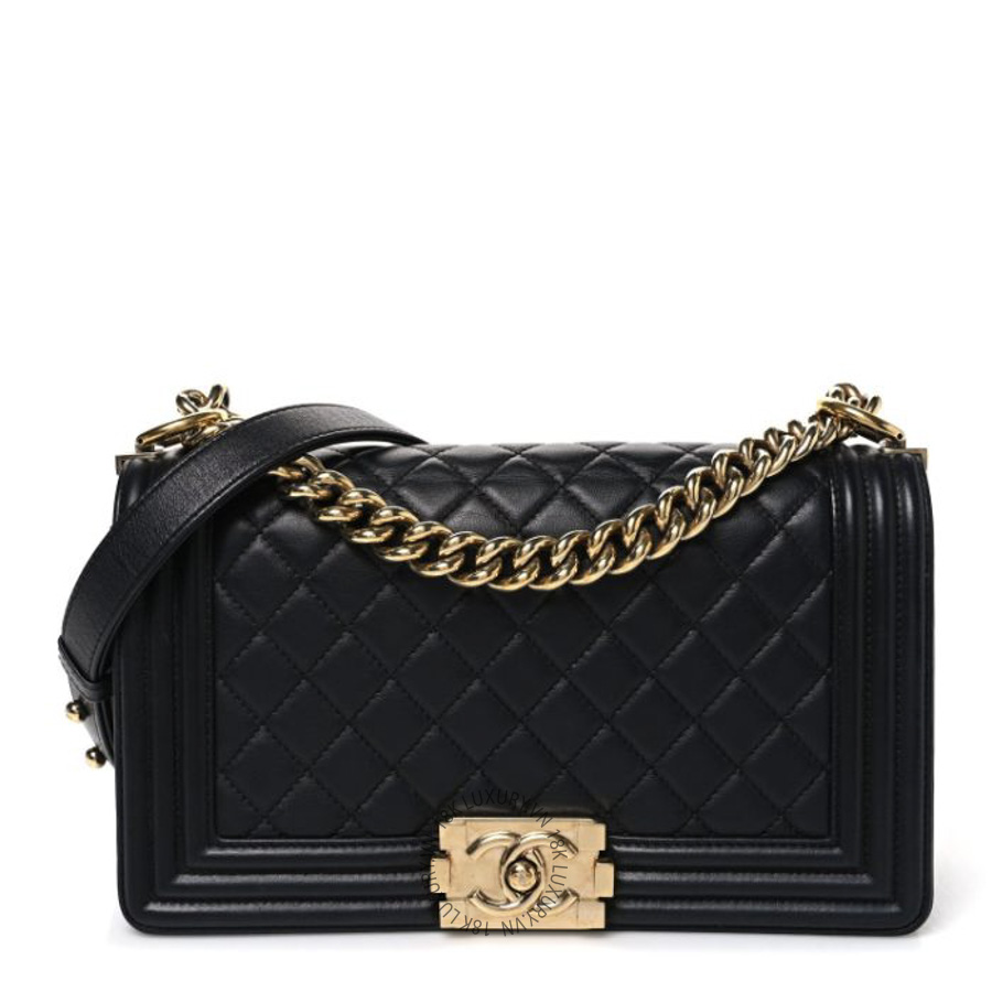 Túi Xách Đeo Chéo Chanel Lambskin Quilted Medium Boy Flap Black CDBC594