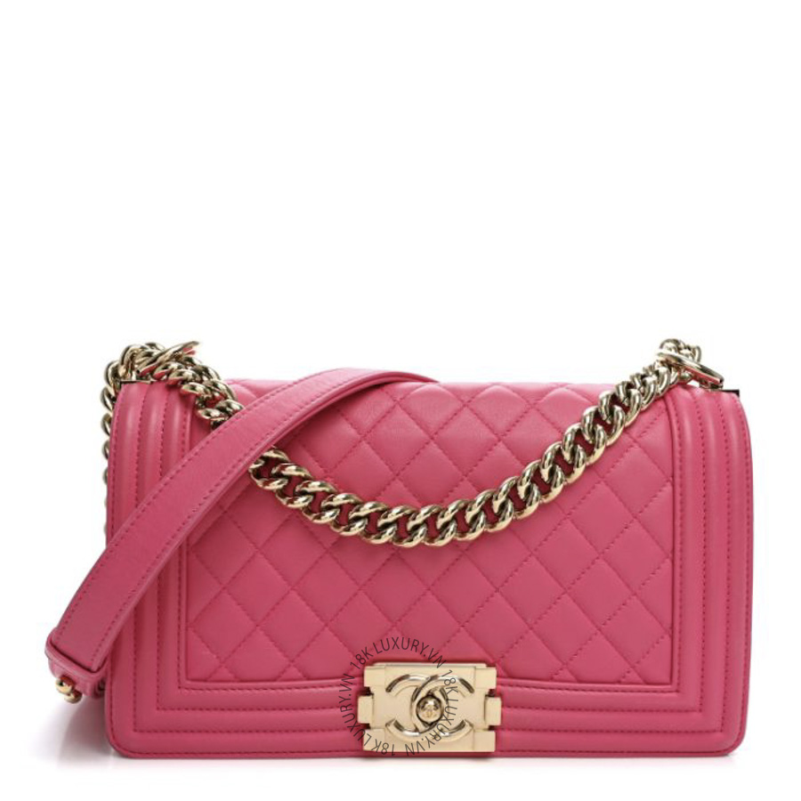 Túi Xách Đeo Chéo Chanel Lambskin Quilted Medium Boy Flap Pink CDBC989