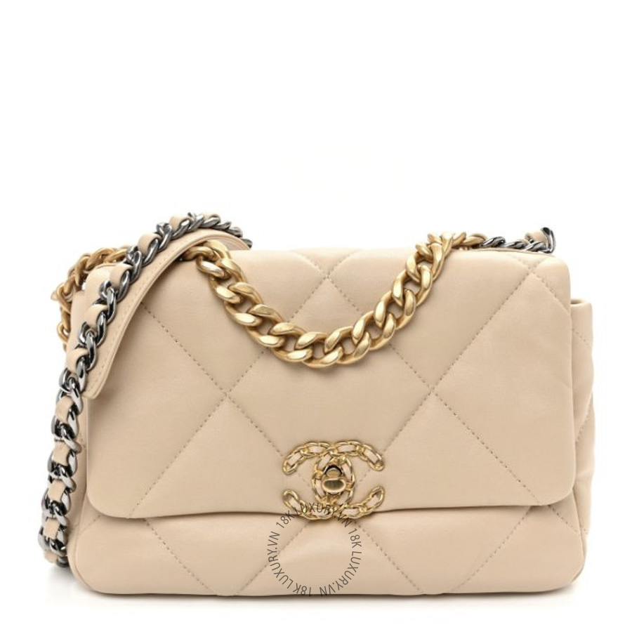 Túi Xách Đeo Chéo Chanel Lambskin Quilted Medium Chanel 19 Flap Beige CDBC468