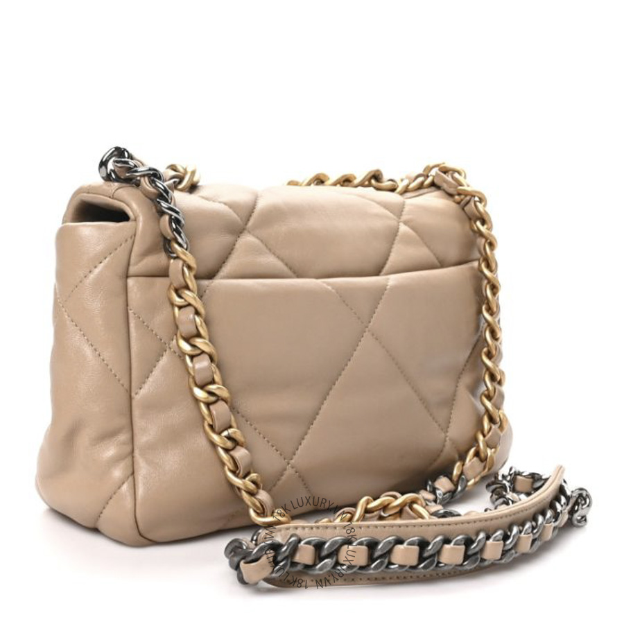 Túi Xách Đeo Chéo Chanel Lambskin Quilted Medium Chanel 19 Flap Dark Beige CDBC396