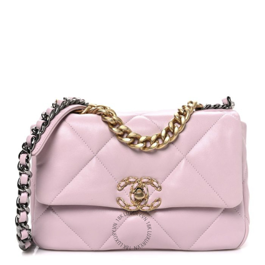 Túi Xách Đeo Chéo Chanel Lambskin Quilted Medium Chanel 19 Flap Light Pink CDBC753