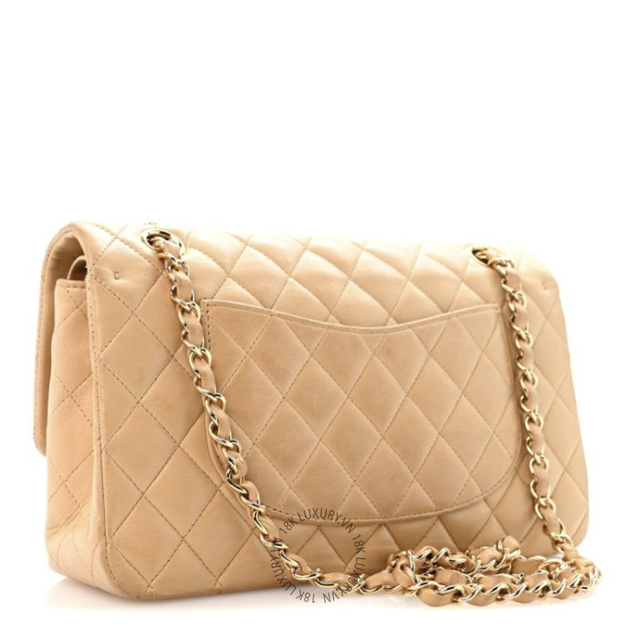 Túi Xách Đeo Chéo Chanel Lambskin Quilted Medium Double Flap Beige CDBC622
