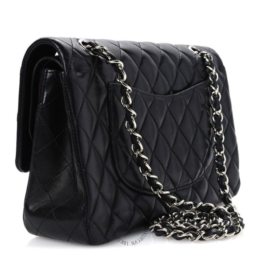 Túi Xách Đeo Chéo Chanel Lambskin Quilted Medium Double Flap Black Black CDBC289