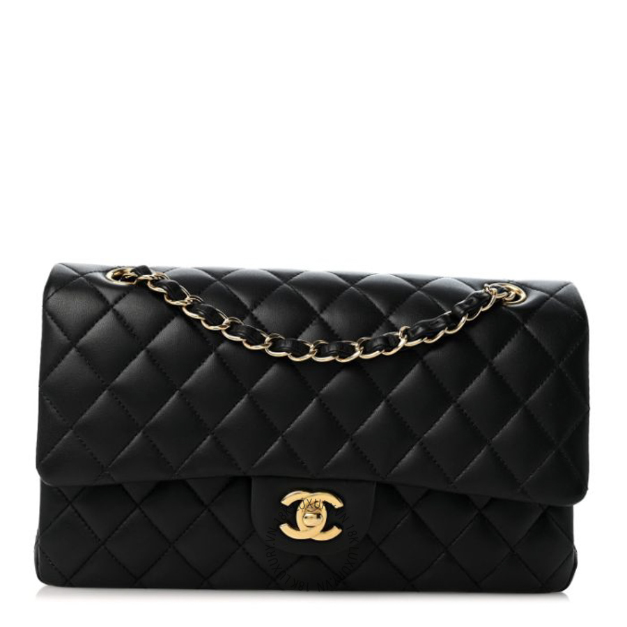 Túi Xách Đeo Chéo Chanel Lambskin Quilted Medium Double Flap Black CDBC493