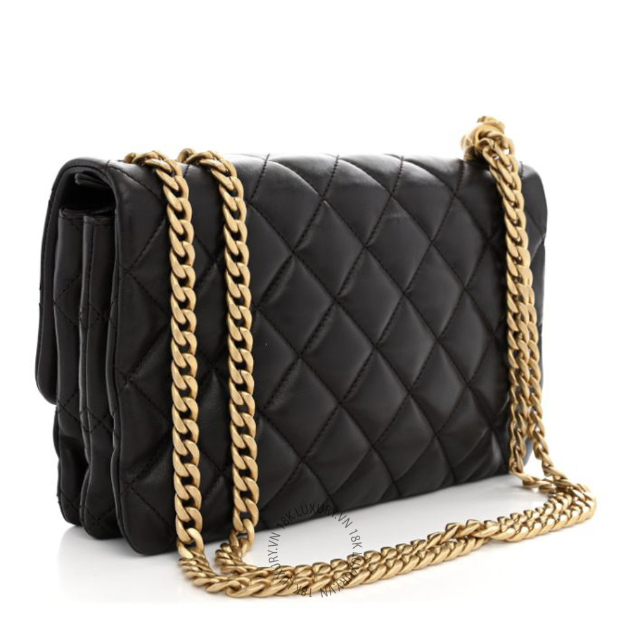 Túi Xách Đeo Chéo Chanel Lambskin Quilted Medium Pillow Crush Flap Bag Dark Brown CDBC1142