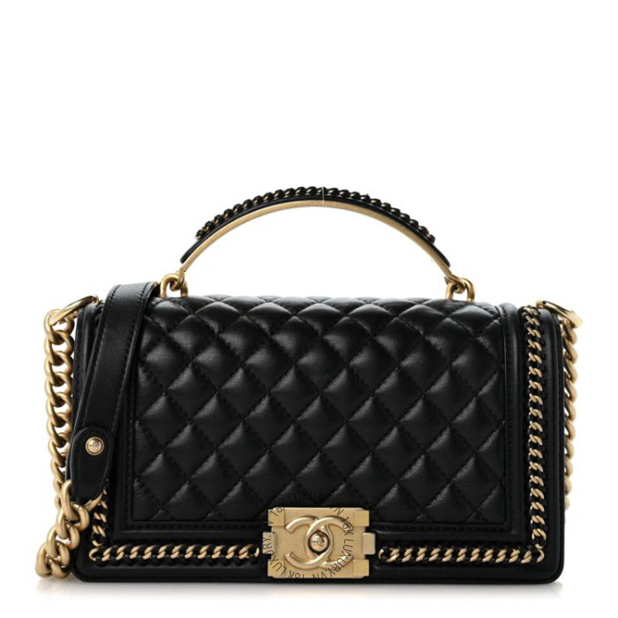 Túi Xách Đeo Chéo Chanel Lambskin Quilted Medium Top Handle Boy Flap Black CDBC005