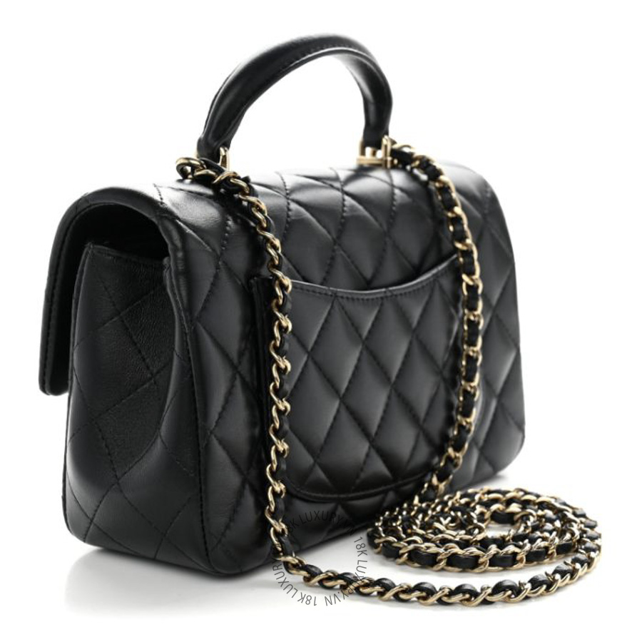 Túi Xách Đeo Chéo Chanel Lambskin Quilted Mini Top Handle Rectangular Flap Black CDBC009