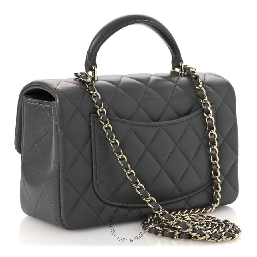 Túi Xách Đeo Chéo Chanel Lambskin Quilted Mini Top Handle Rectangular Flap Dark Grey CDBC815