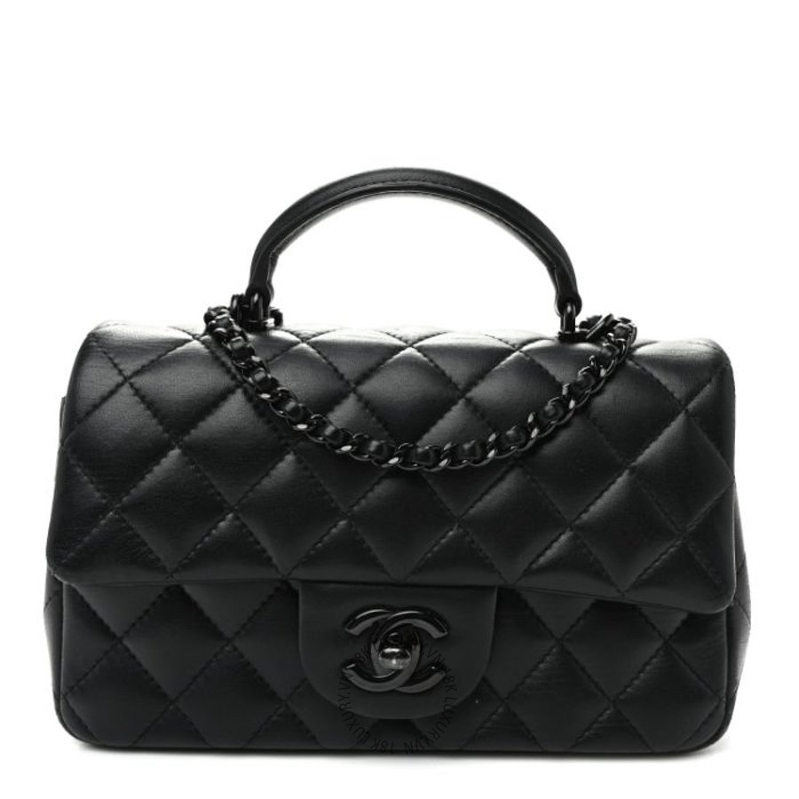 Túi Xách Đeo Chéo Chanel Lambskin Quilted Mini Top Handle Rectangular Flap So Black CDBC028