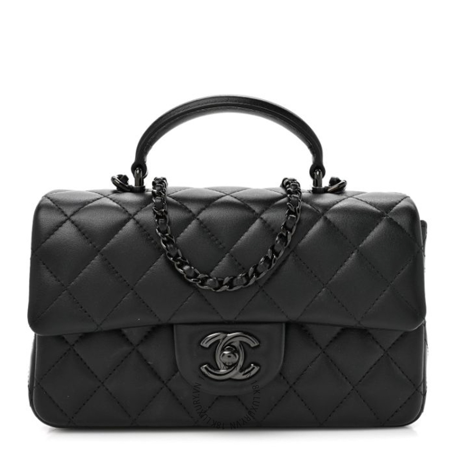 Túi Xách Đeo Chéo Chanel Lambskin Quilted Mini Top Handle Rectangular Flap So Black CDBC030