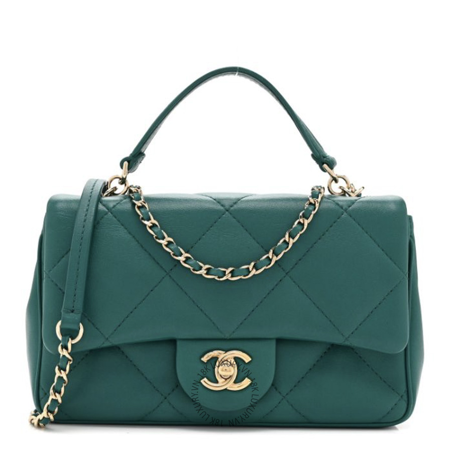 Túi Xách Đeo Chéo Chanel Lambskin Quilted Small Easy Carry Flap Green CDBC732