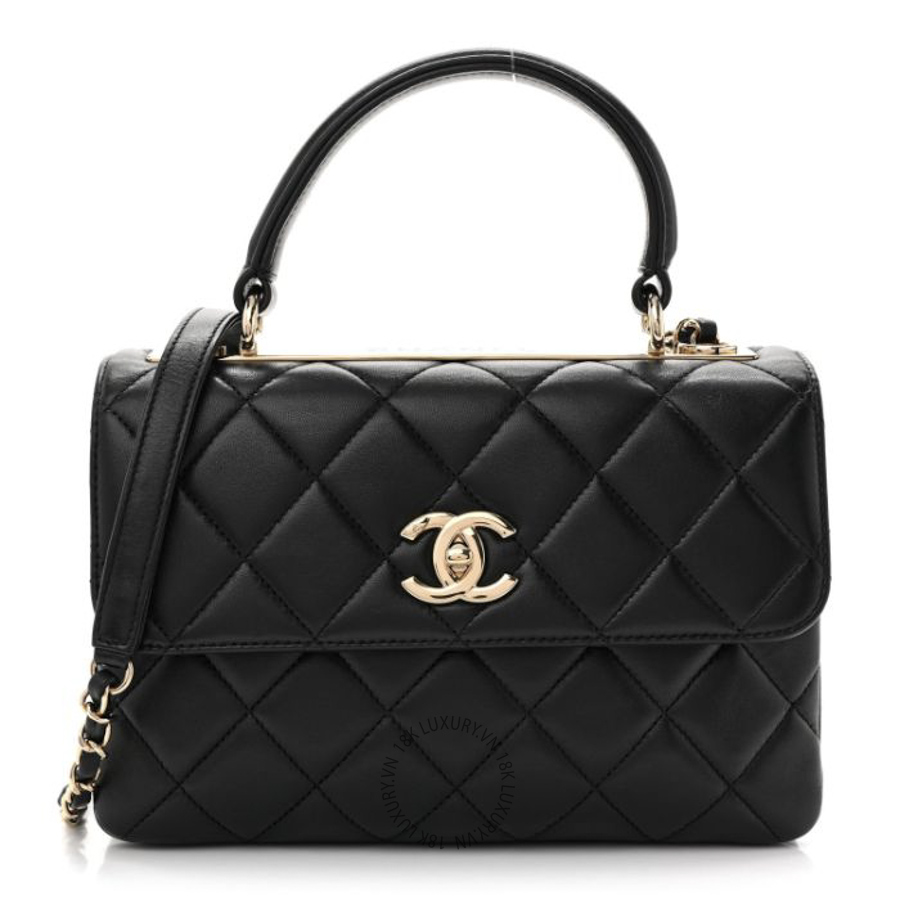 Túi Xách Đeo Chéo Chanel Lambskin Quilted Small Trendy CC Dual Handle Flap Bag Black CDBC1060