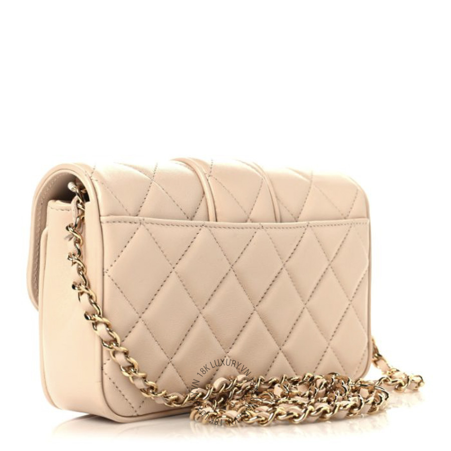 Túi Xách Đeo Chéo Chanel Lambskin Quilted Tab Mini Flap Beige CDBC539
