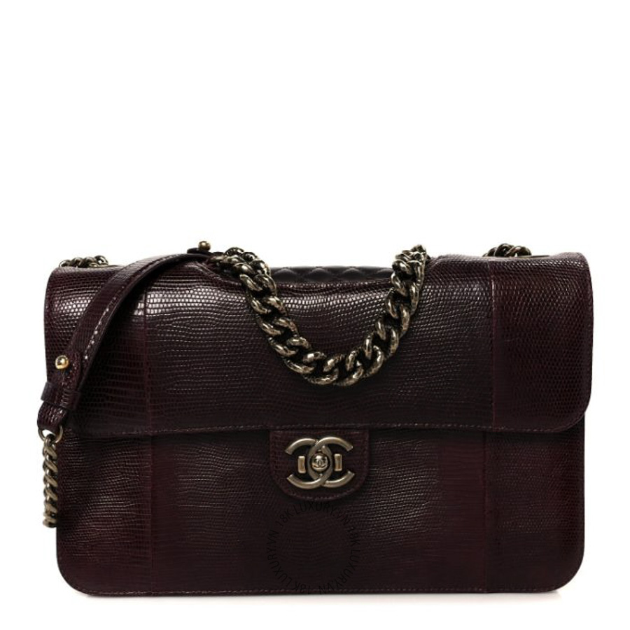 Túi Xách Đeo Chéo Chanel Lizard Lambskin Quilted Large Perfect Edge Flap Burgundy CDBC340