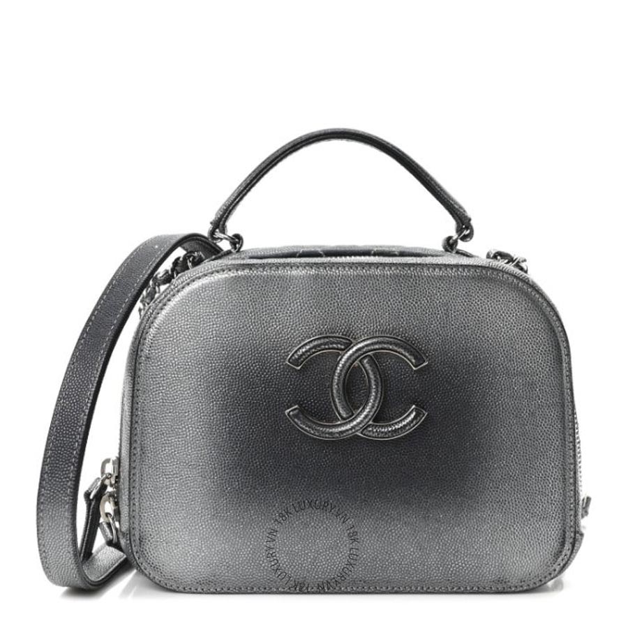 Túi Xách Đeo Chéo Chanel Metallic Caviar Small Coco Curve Vanity Bag Navy Blue Silver CDBC158