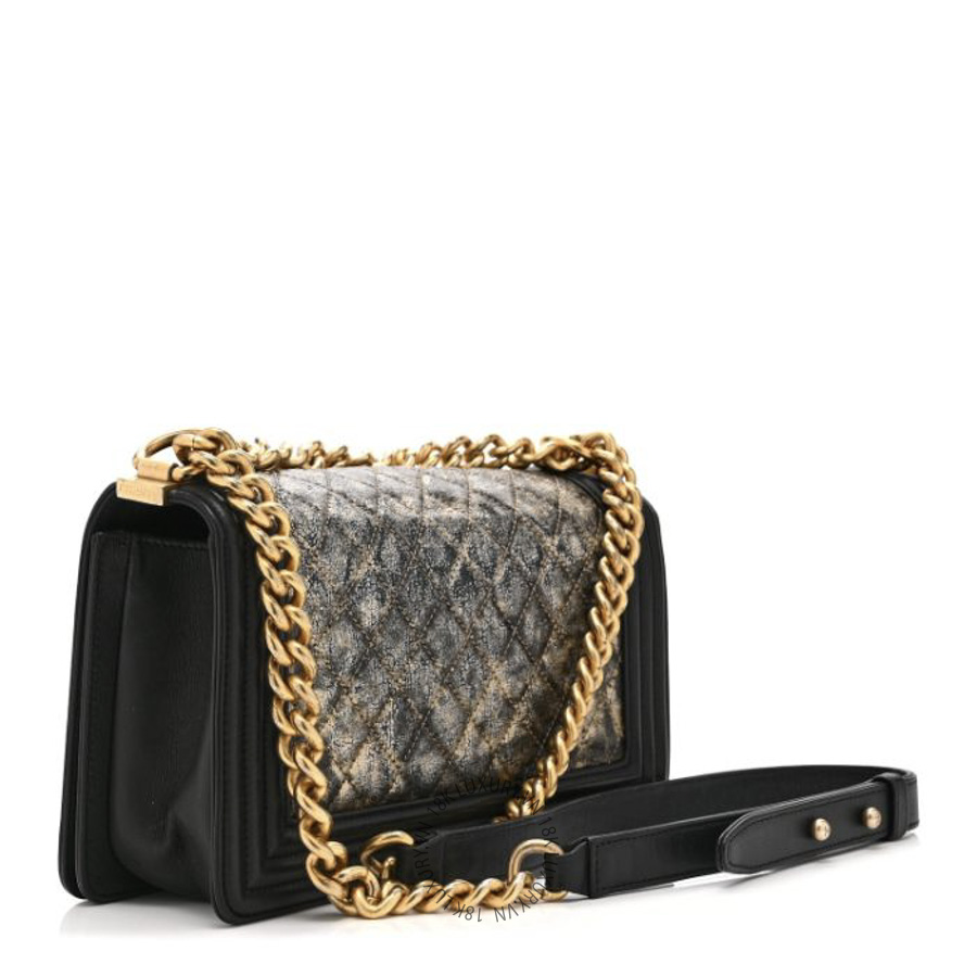 Túi Xách Đeo Chéo Chanel Metallic Crumpled Goatskin Medium Boy Flap Black Gold CDBC417