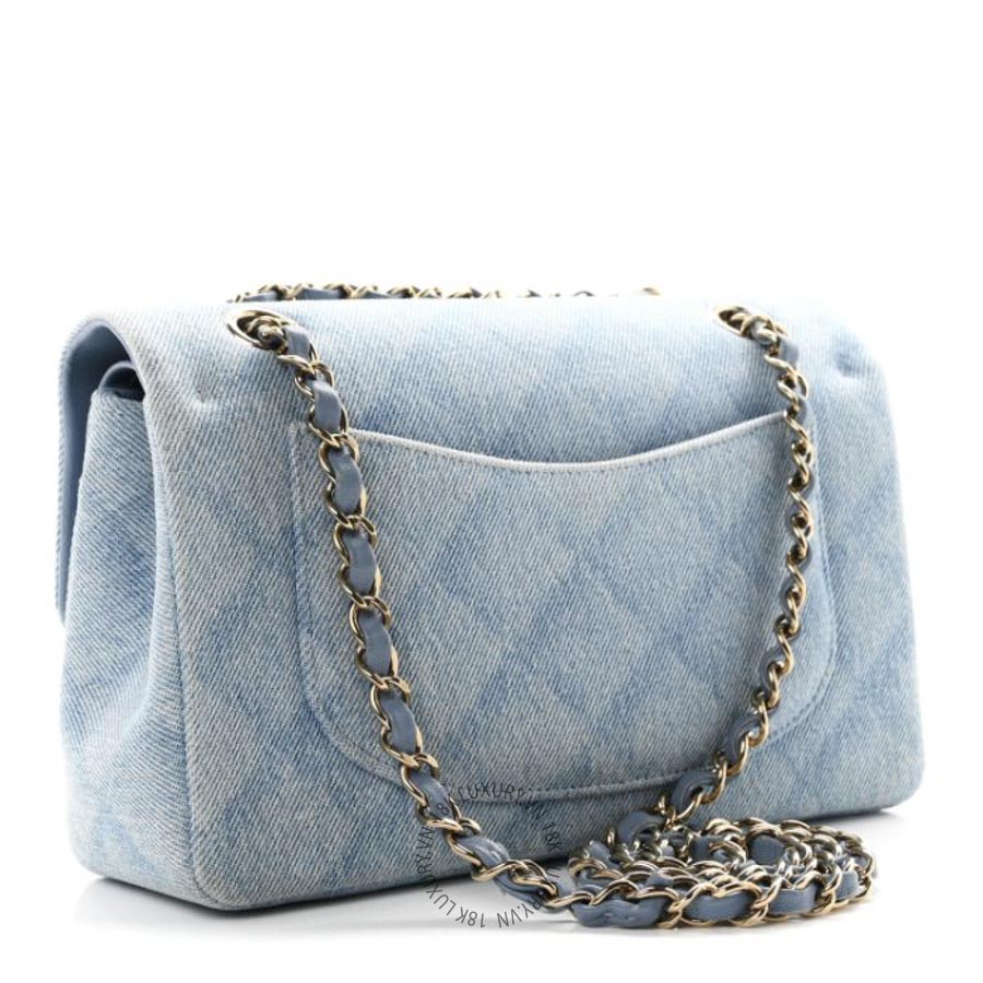 Túi Xách Đeo Chéo Chanel Printed Denim Quilted Small Double Flap Light Blue CDBC435