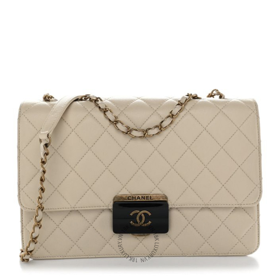 Túi Xách Đeo Chéo Chanel Sheepskin Quilted Large Beauty Lock Flap Light Beige CDBC494