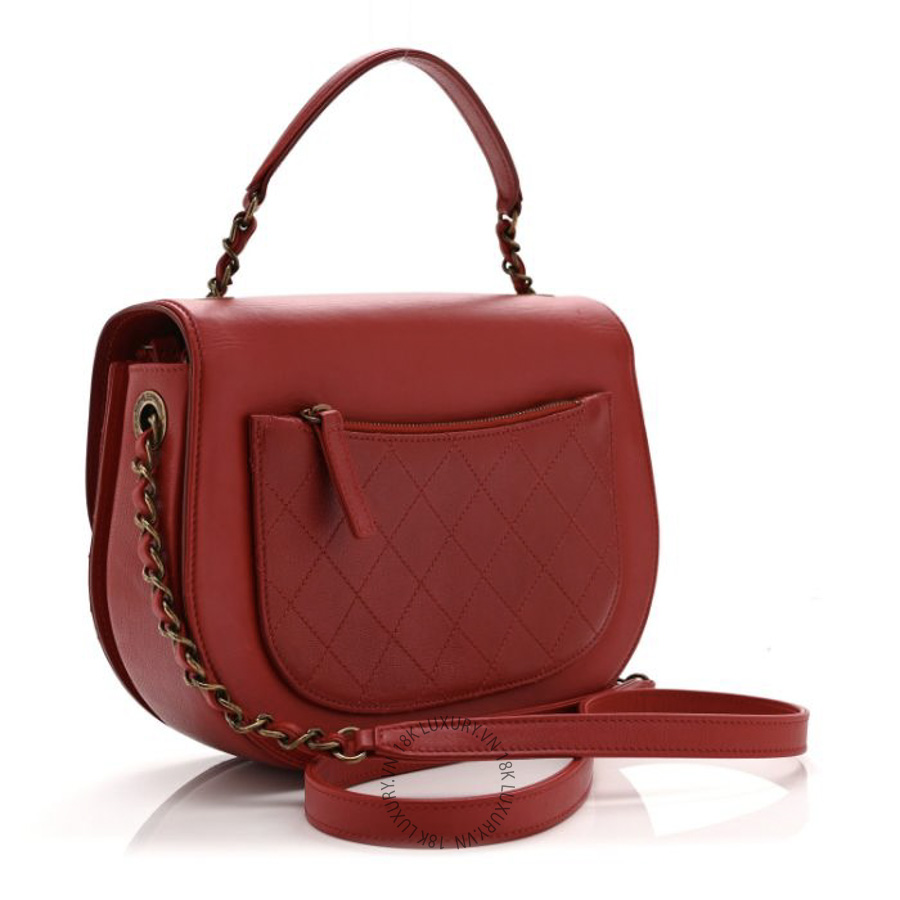 Túi Xách Đeo Chéo Chanel Shiny Calfskin Goatskin Quilted Small Coco Curve Messenger Flap Red CDBC885