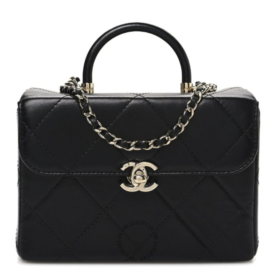 Túi Xách Đeo Chéo Chanel Shiny Calfskin Quilted CC Handle Vanity Flap Bag Black CDBC067