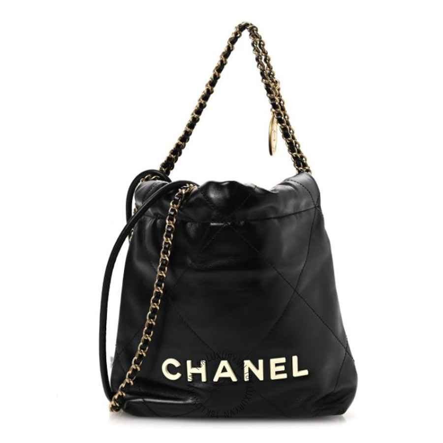 Túi Xách Đeo Chéo Chanel Shiny Calfskin Quilted Mini Chanel 22 Black White CDBC692