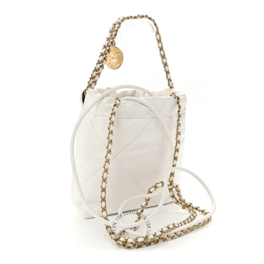 Túi Xách Đeo Chéo Chanel Shiny Calfskin Quilted Mini Chanel 22 White CDBC1139