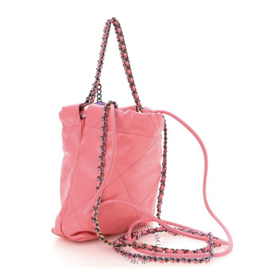 Túi Xách Đeo Chéo Chanel Shiny Calfskin Quilted Rainbow Metal Mini Chanel 22 Coral Pink CDBC1132