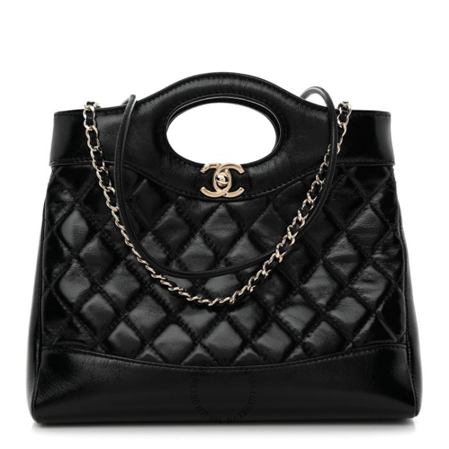 Túi Xách Đeo Chéo Chanel Shiny Lambskin Quilted Mini 31 Shopping Bag Black CDBC415