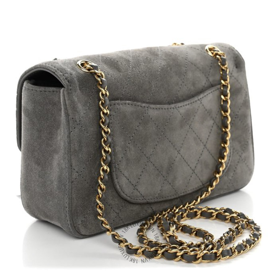 Túi Xách Đeo Chéo Chanel Suede Calfskin Mini Souplissimo Flap Dark Grey CDBC465