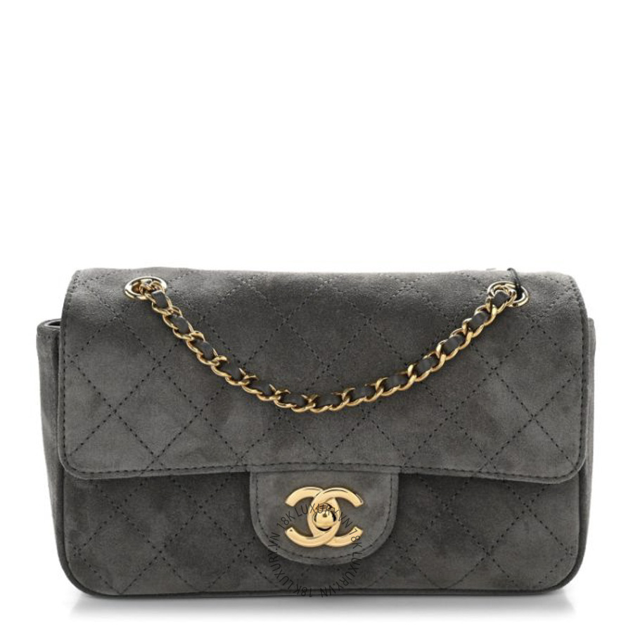 Túi Xách Đeo Chéo Chanel Suede Calfskin Mini Souplissimo Flap Dark Grey CDBC465