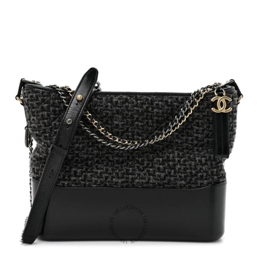 Túi Xách Đeo Chéo Chanel Tweed Calfskin Quilted Medium Gabrielle Hobo Black CDBC571