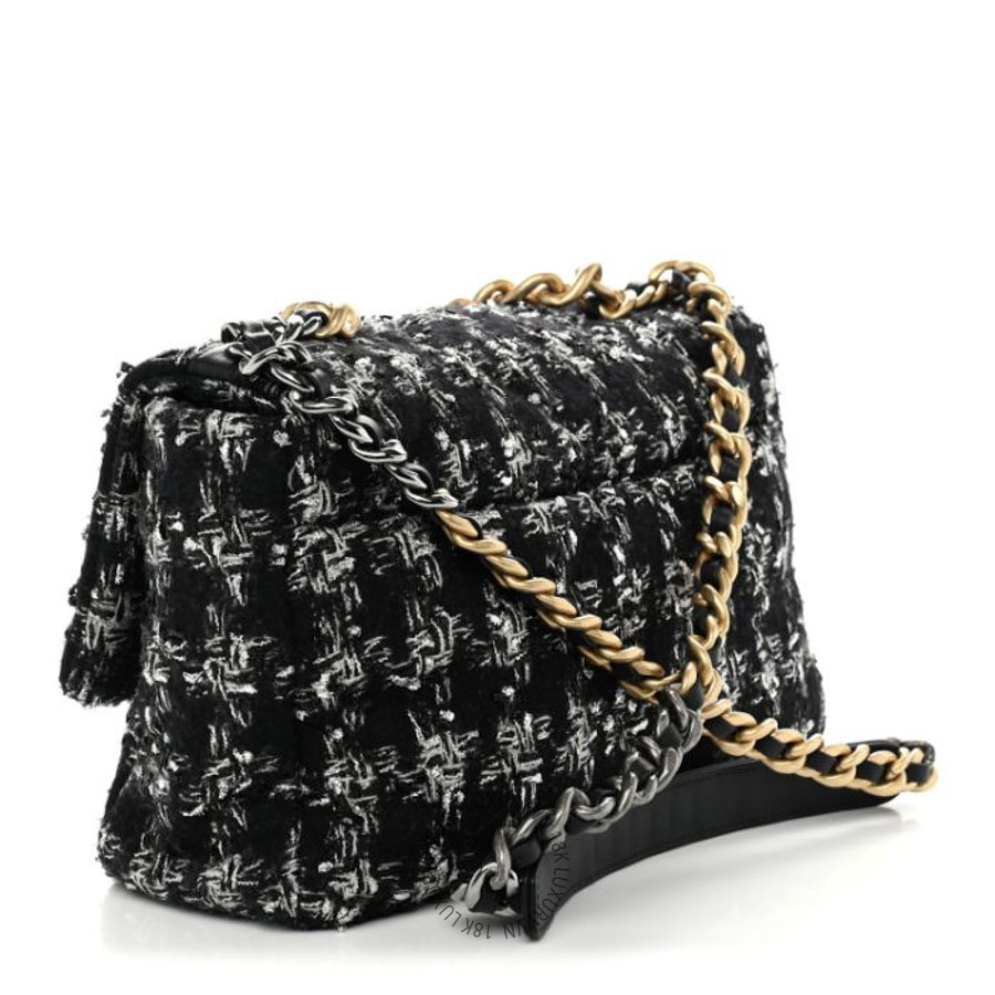 Túi Xách Đeo Chéo Chanel Tweed Quilted Large Chanel 19 Flap Black Silver Ecru CDBC011