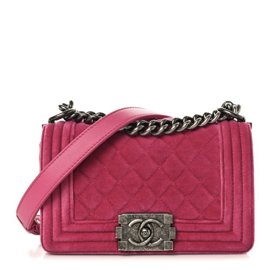 Túi Xách Đeo Chéo Chanel Velvet Quilted Small Boy Flap Pink CDBC1034