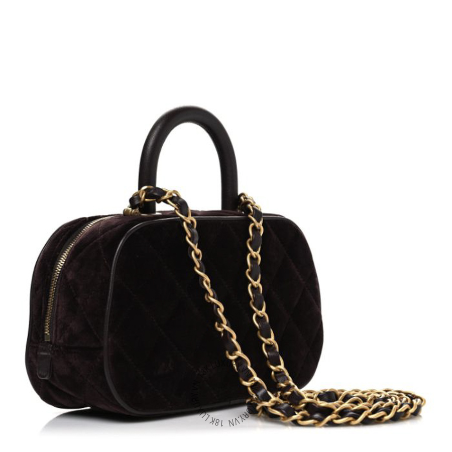 Túi Xách Đeo Chéo Chanel Velvet Quilted Top Handle Mini Bowling Bag Dark Brown CDBC570