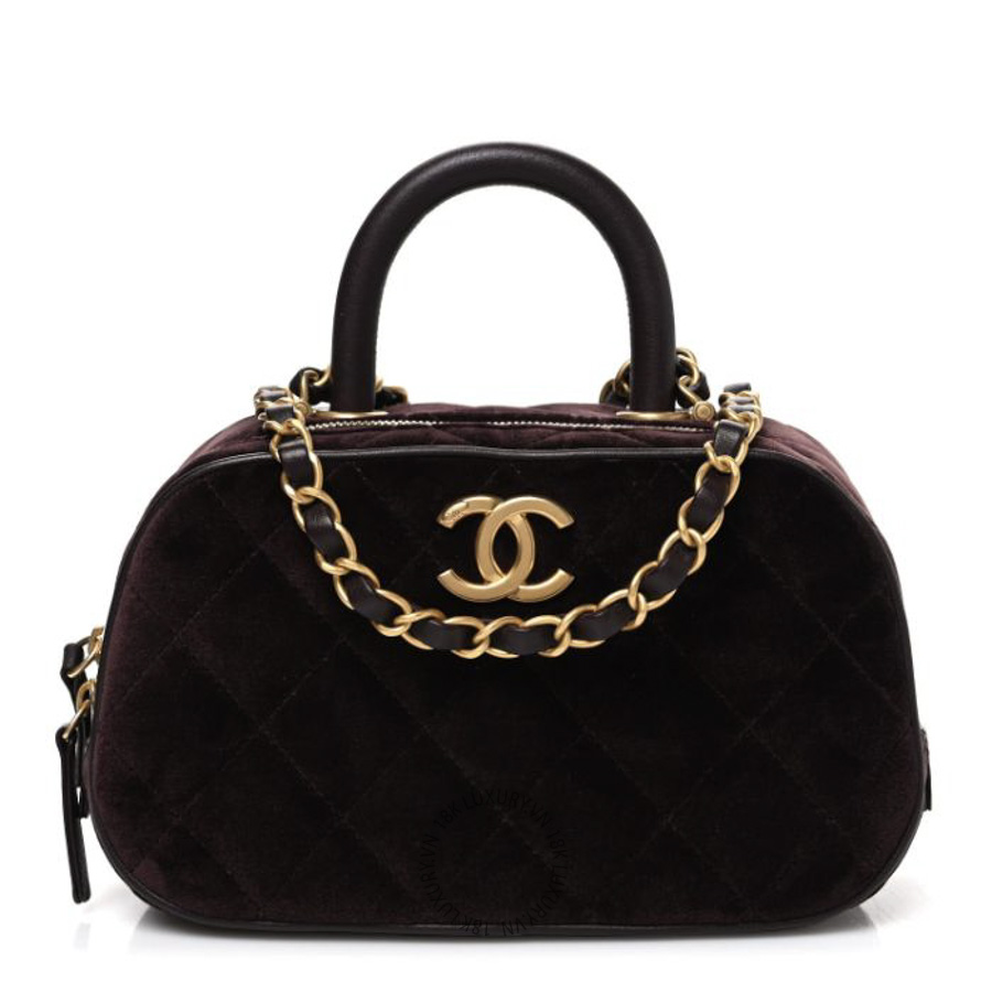 Túi Xách Đeo Chéo Chanel Velvet Quilted Top Handle Mini Bowling Bag Dark Brown CDBC570