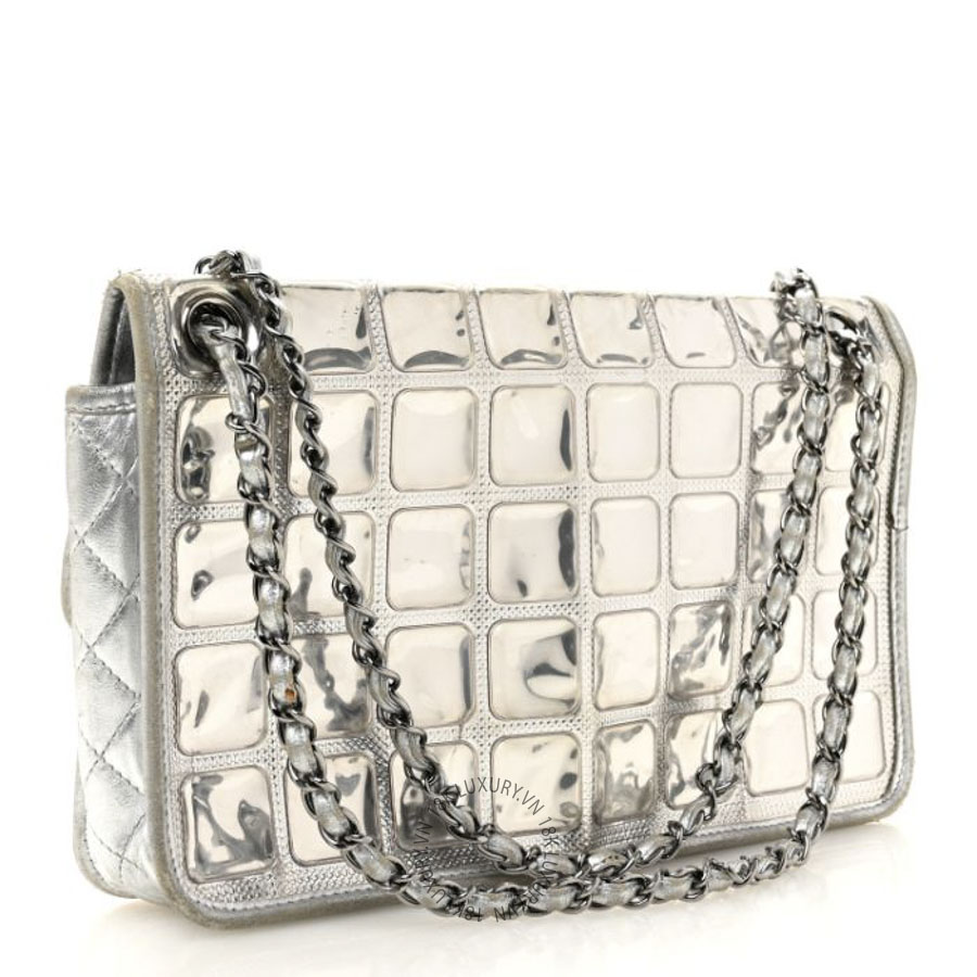 Túi Xách Đeo Chéo Chanel Vinyl Large Ice Cube Flap Silver CDBC871