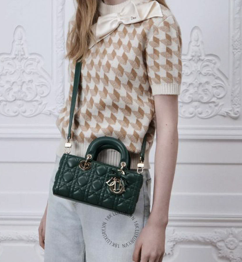 Túi Xách Đeo Chéo Dior Small Lady D-Joy Bag Evergreen Cannage Lambskin M0613OUQA_M05S AMXM046