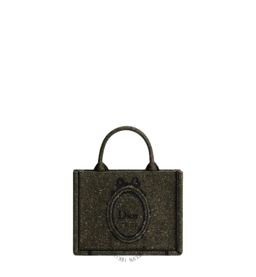 Túi Xách Đeo Chéo Mini Dior Book Tote with Strap Khaki Sequin-Embroidered Donegal Tweed and Dior Médaillon S5584OEMK_M28I RMTM009