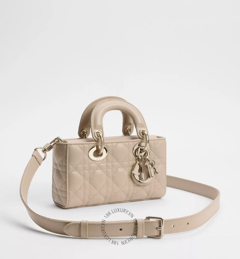 Túi Xách Đeo Chéo Mini Lady D-Joy Bag Powder Beige Cannage Lambskin M0636ONGE_M51U AMXM293