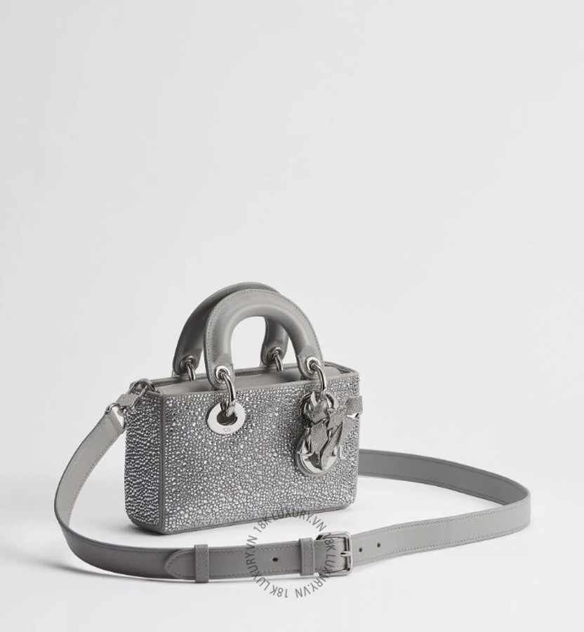 Túi Xách Đeo Chéo Mini Lady D-Joy Bag Silver-Tone Lambskin and Strass M0664PIKK_M00E AMXM108