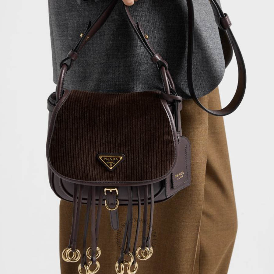 Túi xách đeo chéo Prada Corsaire corduroy and leather mini shoulder bag 1BD412_2ZU7_F0192_V_OOU NTPR034