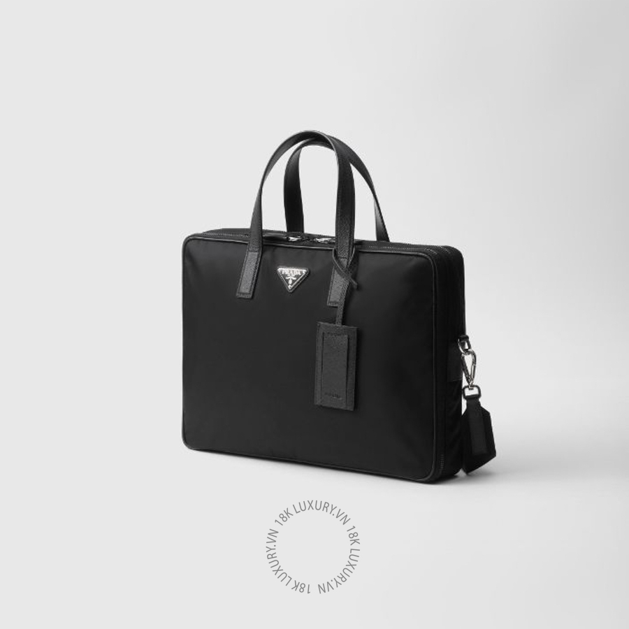 Túi xách đeo chéo Prada Re-Nylon and Saffiano leather briefcase 2VE005_2DMH_F0002_V_XOO NTPR310