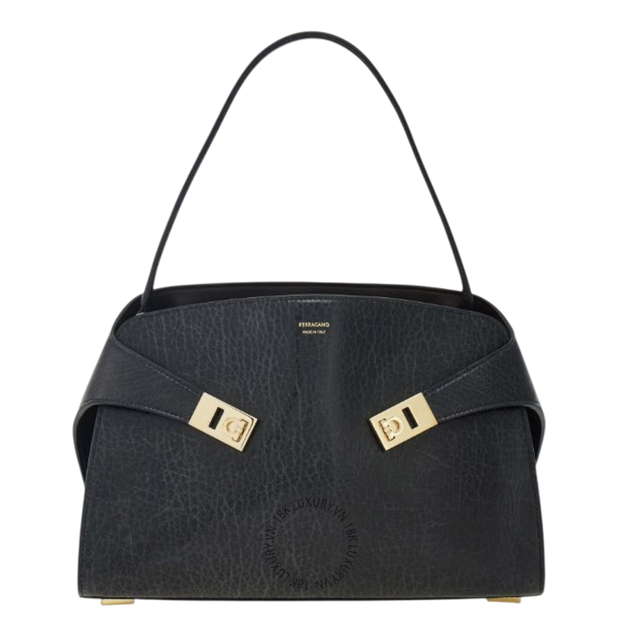 Túi Xách Đeo Chéo Salvatore Ferragamo Hug Soft bicolor shoulder bag (M) Black/Testa di Moro 219816787833 MTRK174