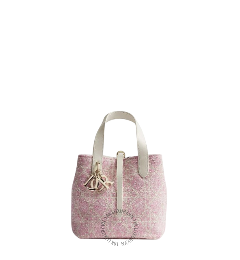 Túi Xách Đeo Chéo Small Dior Toujours Vertical Tote Bag Pink Tweed with White Cannage Motif M2835OSOJ_M19I AMXM219