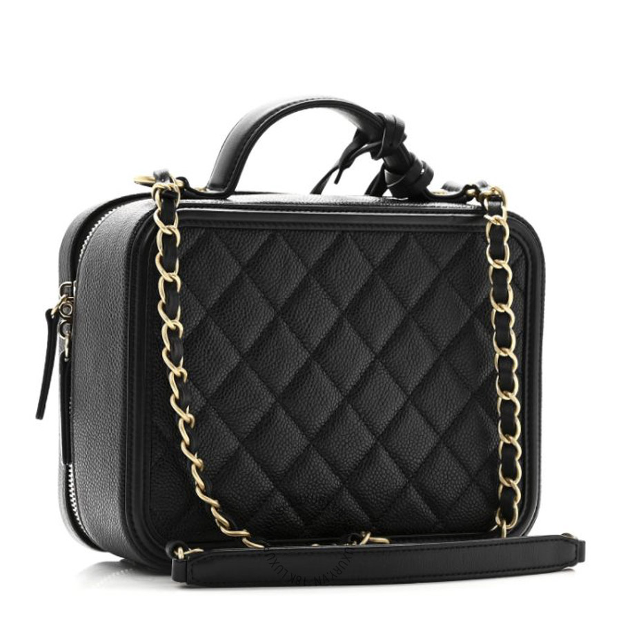 Túi Xách Hộp Vuông Chanel Caviar Quilted Medium CC Filigree Vanity Case Black CDBC356