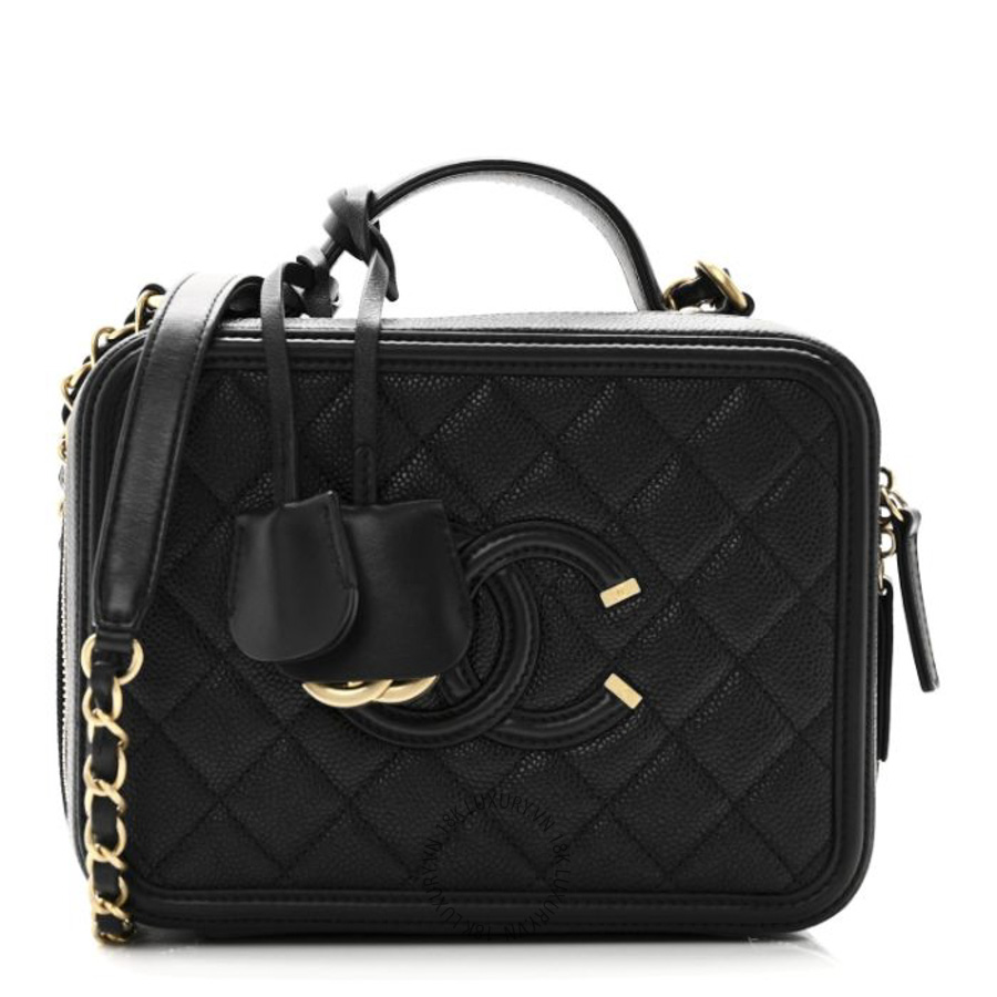 Túi Xách Hộp Vuông Chanel Caviar Quilted Medium CC Filigree Vanity Case Black CDBC356