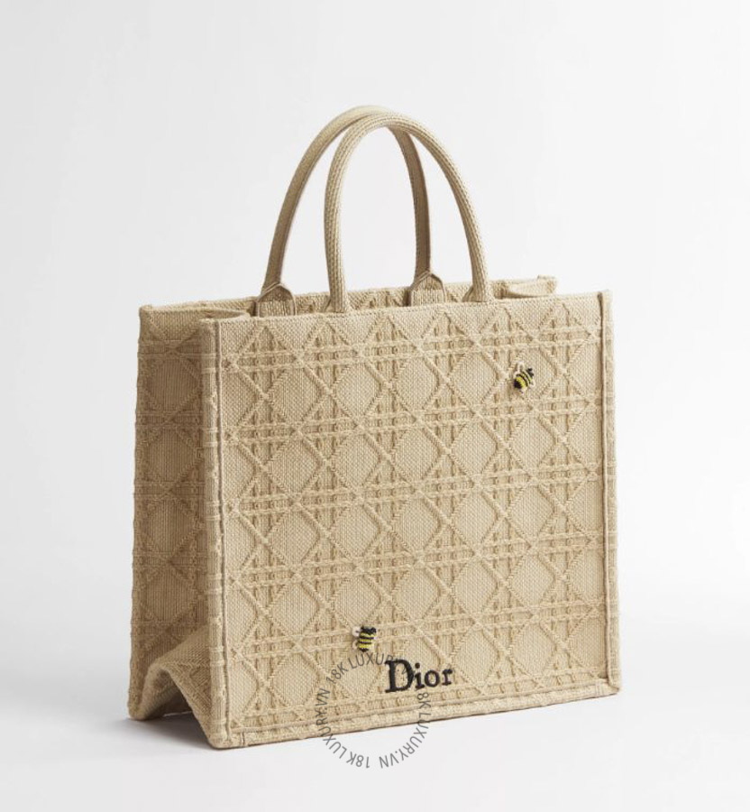 Túi Xách Large Dior Book Tote Natural Raffia-Effect Cannage Embroidery M1349OEQY_M918 AMXM079