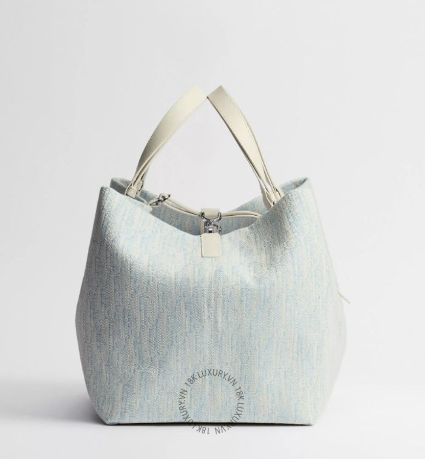 Túi Xách Large Dior Toujours Bag Céleste Blue Dior Oblique Washed Jacquard M2874PGHF_M43I AMXM154