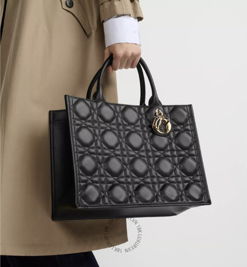 Túi Xách Medium Dior Book Tote Black Macrocannage Calfskin M1324OWHP_M900 AMXM301